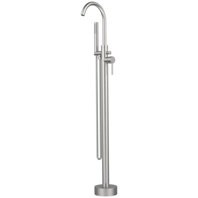 DOMETOUR Freestanding Bathtub Faucet Tub Floor Mount Bathroom Faucets Brass Single Handle with Hand Shower High Flow Rate Max 6 GPM