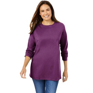 Woman Within Plus Size Perfect Long-Sleeve Crewneck Tee - 1 of 4