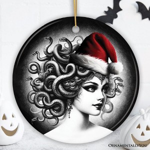 Bewitching Medusa with Santa Hat Ornament, Alluring Christmas Decoration for Halloween Tree Keepsake| OrnamentallyYou - 1 of 4