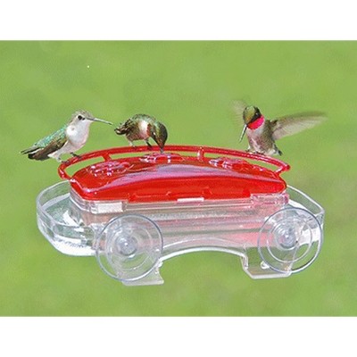 Red and Clear Plastic Window Mounted Hummingbird Feeder