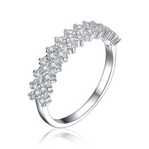 Guili Sterling Silver Rhodium-Plated Band Ring with Cubic Zirconia for a Timeless, Sophisticated Design and Brilliant Sparkle. Sizes 6-8. - 1 of 3