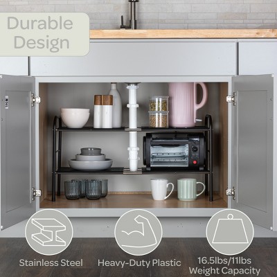 White Adjustable 2-Tier Under Sink Organizer with Removable Panels