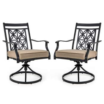 Costway Patio Swivel Chair Outdoor Bistro Dining Chair Blossom Pattern Backrest