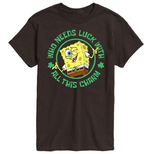 Men's - SpongeBob Squarepants - Who Needs Luck With This Charm St. Patrick's Day Short Sleeve Graphic T-Shirt - 1 of 4