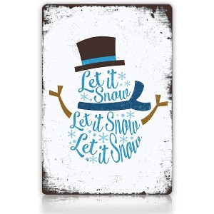 Lomsoe Let it Snow Metal Christmas Sign,Blue Snowman Christmas Metal Tin Sign Decor,Snowman Wall Art Decor 8x10 Inch Christmas Gift - 1 of 4