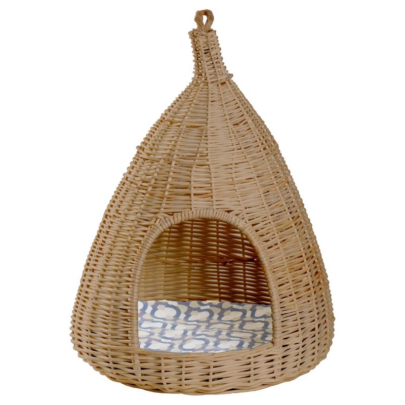 PawsMark Natural Willow Pet Sleeping Bed, Cave, Basket For Dog or Cats with Cushion, 1 of 12