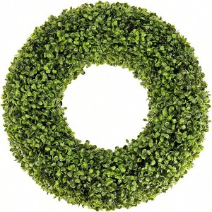 Boxwood Wreath 20inch Outdoor Indoor All Seasons Decor Green Durable Long Lasting Easy to Hang - 1 of 4