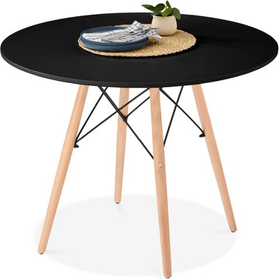 Compact Black Round Mid-Century Modern Dining Table with Beech Wood Legs