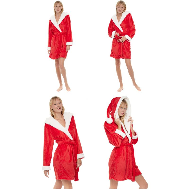 Santa's Helper Red Christmas Hooded Robe for Women, 3 of 4