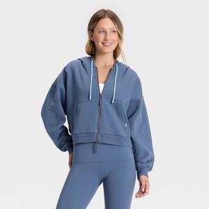 Women's Piped Cropped Full Zip Sweatshirt - JoyLab™ - 1 of 3