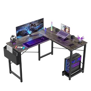 47 Inch L Shaped Game Table with Side Storage Pockets, Metal Frame, Country Study Writing Desk for Home Office, Bedroom, Game Room - 1 of 4