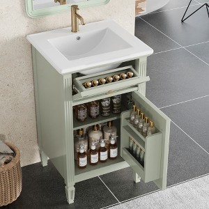 20-Inch White Bathroom Vanity with Sink, Solid Wood Legs, Adjustable Shelf, Modern Freestanding Cabinet - 1 of 4