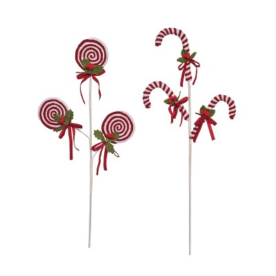 Transpac Polyester 24.5 in. Red Christmas Peppermint Stripe Pick Set of 2