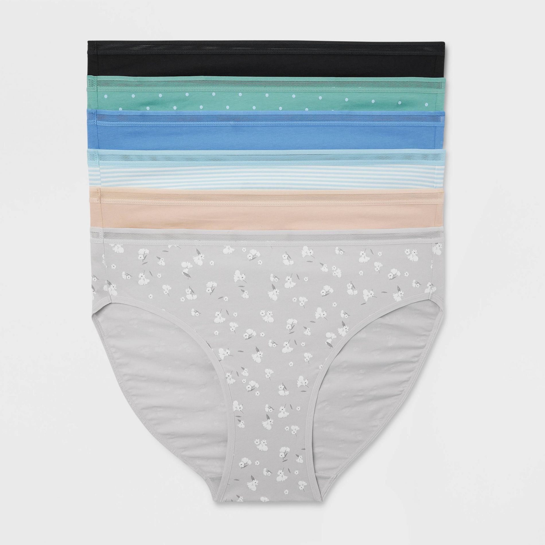 Women's 6pk Cotton Stretch Bikini Underwear - Auden™ Assorted Color 2X: Solid & Polka Dots, Mid Rise