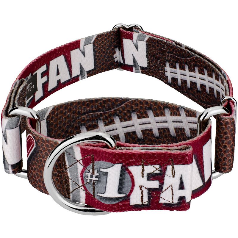 Country Brook Petz 1 1/2 Inch Crimson and White Football Fan Martingale Dog Collar Limited Edition, 1 of 5