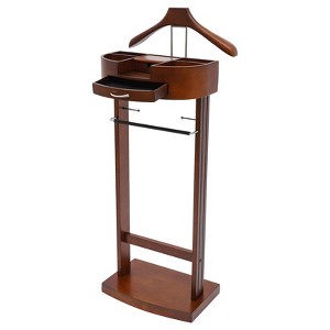 YIYIBYUS Wood Suit Rack, Freestanding clothing valet stand with Drawer, Contour Hanger, Trouser Bar - 1 of 4