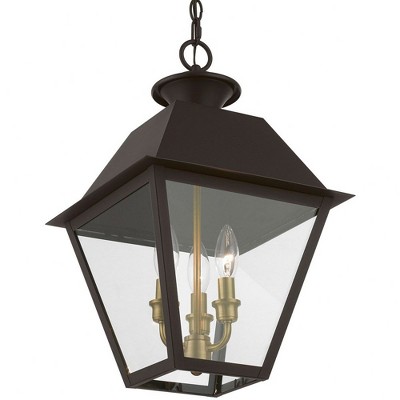 Bronze and Antique Brass 3-Light Outdoor Pendant with Clear Glass