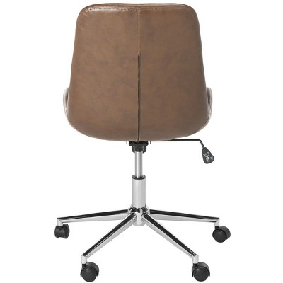 Fletcher Transitional Swivel Task Chair in Brown Leather with Chrome Base