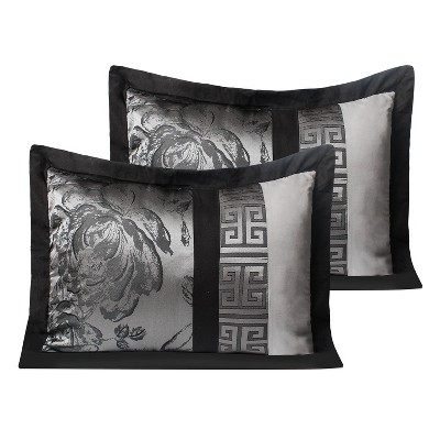 HIG 8-Piece Jacquard Fabric Patchwork Bed in a Bag, Gray Queen Size Comforter Set with Floral Damask Design, Shams, Bedskirt & Decorative Pillows — фото 6