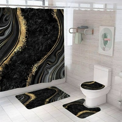 LunaLulinlk 4 Pcs Bathroom Shower Curtain Set,Black Marble Shower Curtain