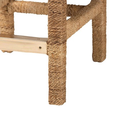 Anfield Natural Seagrass and Mahogany Wood Counter Stool