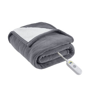 Serta 50"x60" Fleece to Faux Shearling Electric Heated Throw Blanket - 1 of 4
