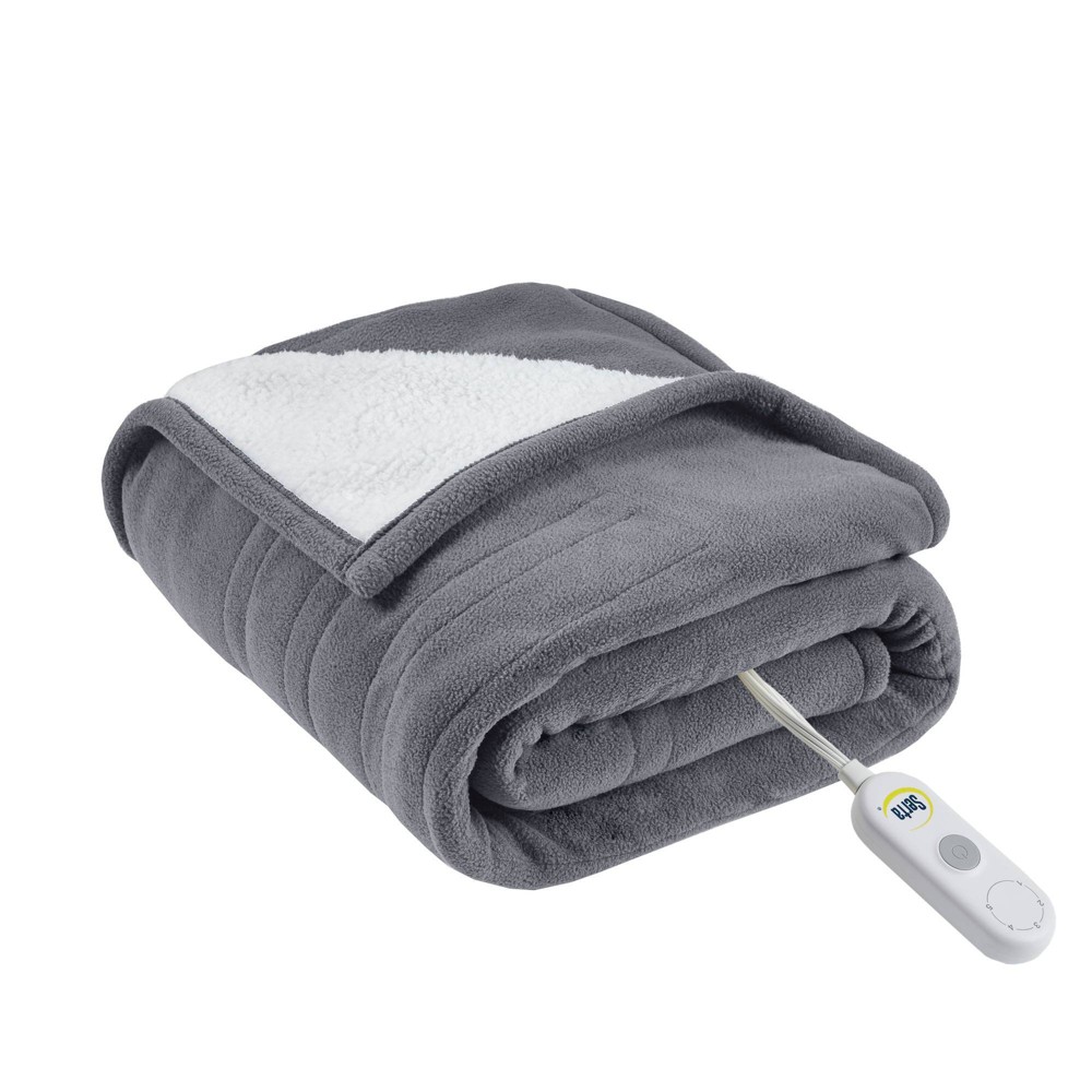 Photos - Duvet Serta 50"x60" Fleece to Shearling Electric Heated Throw Blanket Dark Gray: 