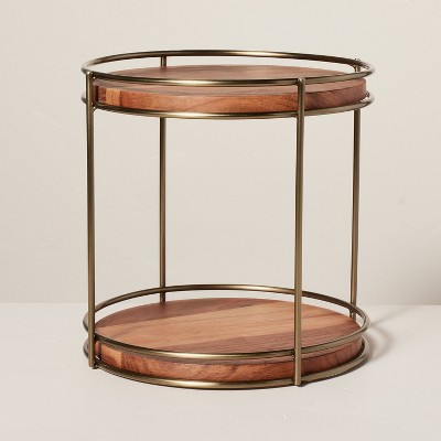 Tiered Wood &#38; Metal Round Serving Stand Brass/Brown - Hearth &#38; Hand&#8482; with Magnolia_1