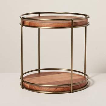 Tiered Wood & Metal Round Serving Stand Brass/Brown - Hearth & Hand™ with Magnolia