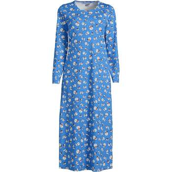 Lands' End Women's Tall Knit Pajama Set Long Sleeve T-shirt And Pants -  Medium Tall - Chicory Blue Snowman : Target