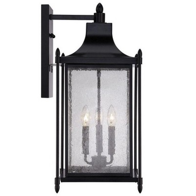 Black Transitional Outdoor Lantern Sconce with Clear Seeded Glass