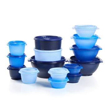 Tupperware Big Wonders Bowl Set 3 cups ea Blue Portion Control Furits &  Veggies