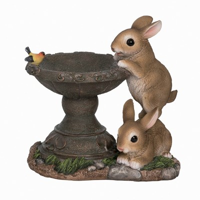 Transpac Resin 10.25 in. Brown Spring Bunny Bird Bath