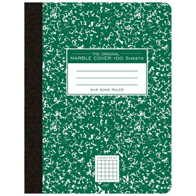 Roaring Spring Paper Products Composition Book, 5x5 Graph, 100 Sheets, 9.75" x 7.5", Green Marble (Pack of 6)
