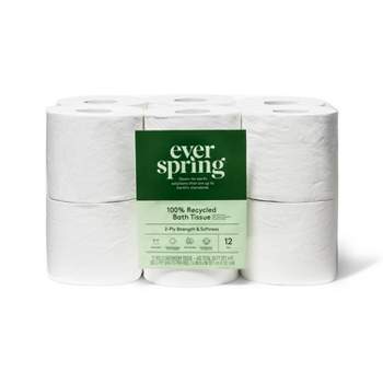 100% Recycled Toilet Paper - 12 Rolls - Everspring™