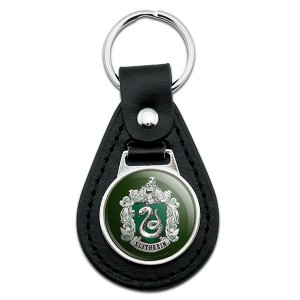 Harry Potter Slytherin Painted Crest Black Leather Keychain - 1 of 4