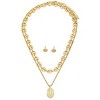 Slickblue Layered Mariner Chain Necklace & Stud Earring Set, Woman Figure Coin Pendant, Gold, Boho Style - 2 of 4
