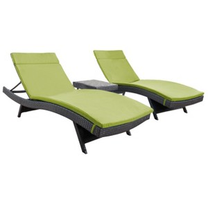 GDFStudio Olivia Outdoor Wicker 3 Piece Armless Folding Chaise Lounge Chat Set with Cushions - 1 of 4