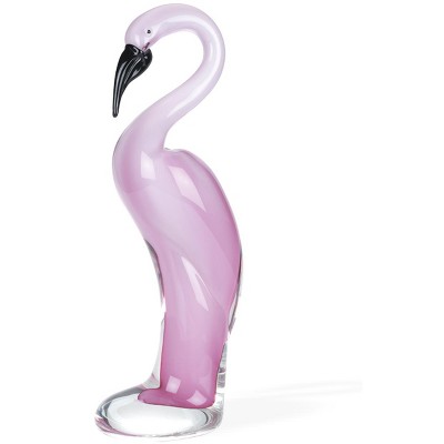 HomeRoots 15" Pink Murano Glass Flamingo Figurine Tabletop Sculpture
