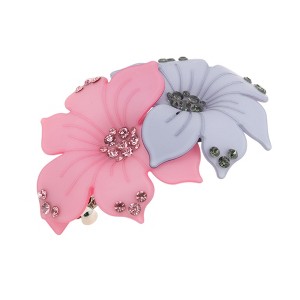 Unique Bargains Elegant Double Flower Hair Clips Pink Gray 1 Pc - 1 of 4