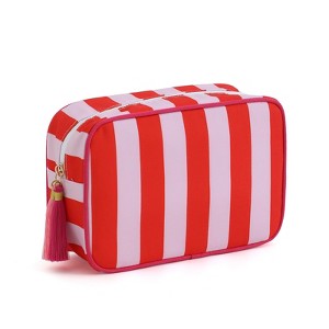 Generic Stripe Makeup Bag Travel Cosmetic Bag Organizer Tassel Toiletry Bag Large Canvas Zipper Pouch - 1 of 4