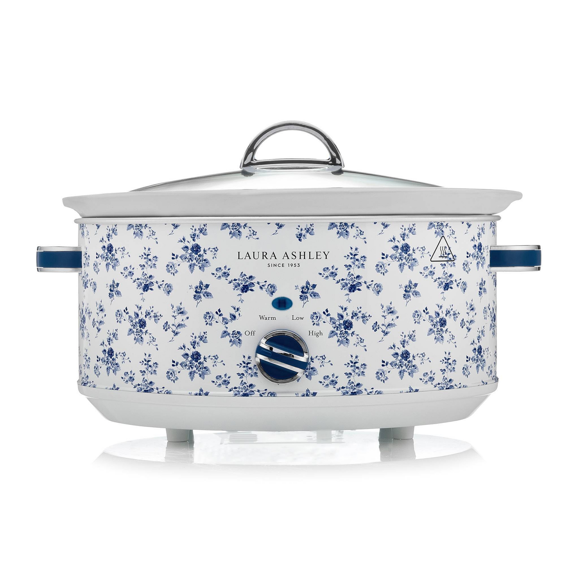 Laura Ashley 6.5L Slow Cooker Rose: Ceramic & Stainless Steel, 3 Settings, 320W, Keep Warm, 6 Quart Pot, Blue
