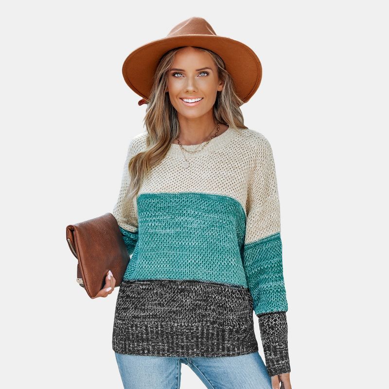 Women's Colorblock Purl Knit Drop Sleeve Sweater - Cupshe, 1 of 7