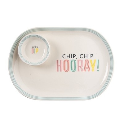 Totalee Gift Dip/Hooray Platter & Bowl Set of 2 Ceramic Blue