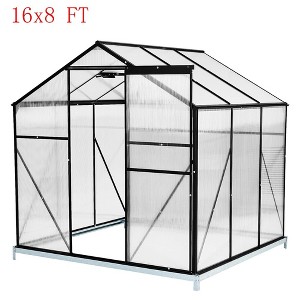 16x8 FT Walk-in Polycarbonate Greenhouses With Sliding Door & Adjustable Vent Window - 1 of 4