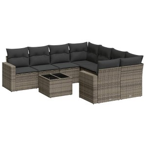 vidaXL Patio Sofa Set with Cushions Outdoor Furniture 9 Piece Poly Rattan - Gray - 1 of 4