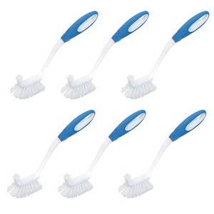 Lola Products Pro Utility All Purpose Kitchen Cleaning Brush, Durable Bristles, Comfort Ergonomic Rubber Non-Slip Grip, Built-in Food Scraper, 6 Pack - 1 of 4