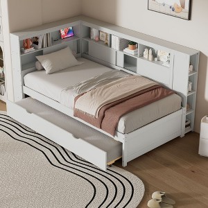 NicBex Wood Twin Size Daybed with Storage Shelves,USB Ports and Trundle for Bedroom,Living Room,Apartment - 1 of 4