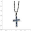 Black Bow Jewelry Stainless Steel & Blue Carbon Fiber Small Cross Necklace, 20 Inch - 2 of 4