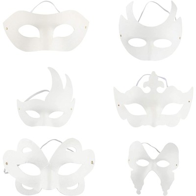 Juvale 12 Pack Blank DIY Paper Mask for Masquerade, Mardi Gras (6 Designs)